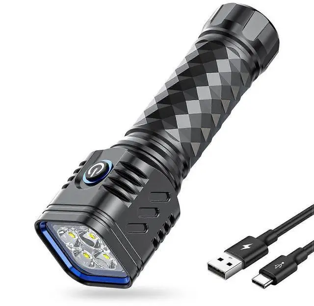 Main image of Deuninker Super Bright 4-LED Rechargeable Flashlight, IP65 Waterproof Tactical Light (Black)