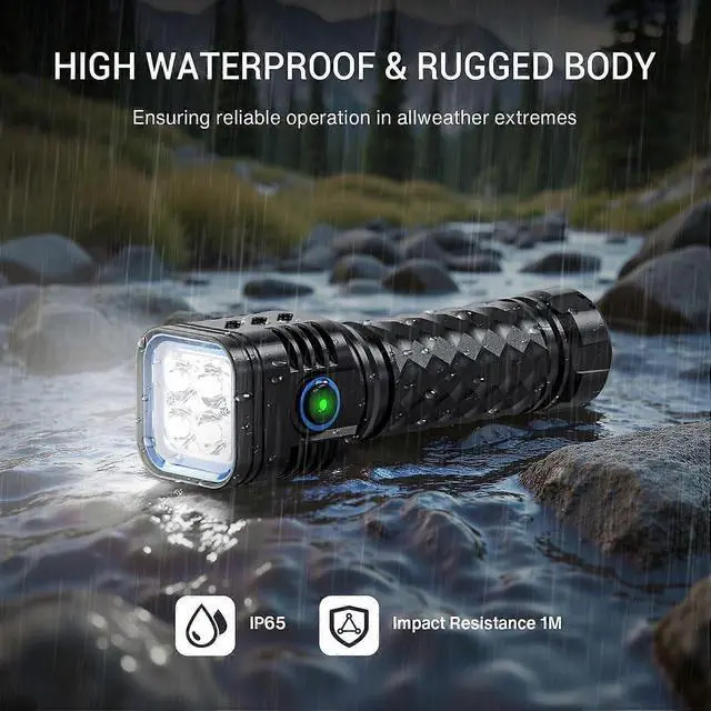 Alt view image 5 of 5 - Deuninker Super Bright 4-LED Rechargeable Flashlight, IP65 Waterproof Tactical Light (Black)