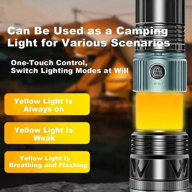 Alt view image 3 of 4 - Deuninker X9 Multi-Mode Tactical Flashlight, 30,000 Lumens Rechargeable LED with Zoom, Power Bank, Black