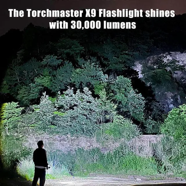 Alt view image 4 of 4 - Deuninker X9 Multi-Mode Tactical Flashlight, 30,000 Lumens Rechargeable LED with Zoom, Power Bank, Black