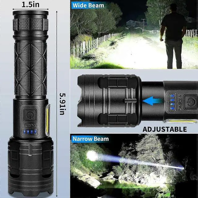 Alt view image 4 of 4 - Deuninker 99,000 Lumen Super Bright LED Flashlight 2-Pack, Rechargeable with USB & 7 Modes (Black)