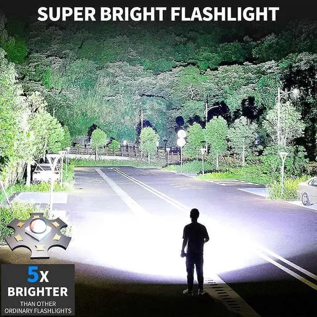Main image of Deuninker 99,000 Lumen Super Bright LED Flashlight 2-Pack, Rechargeable with USB & 7 Modes (Black)