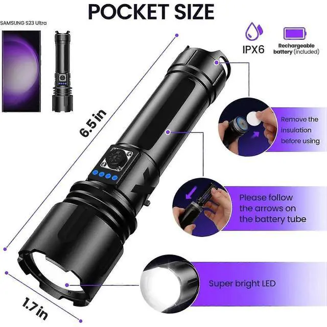 Alt view image 2 of 5 - Deuninker 1500 Lumen Rechargeable Tactical Flashlight, XHP70.2 LED, Magnetic Wristband, IPX6 Waterproof for Camping & Emergencies