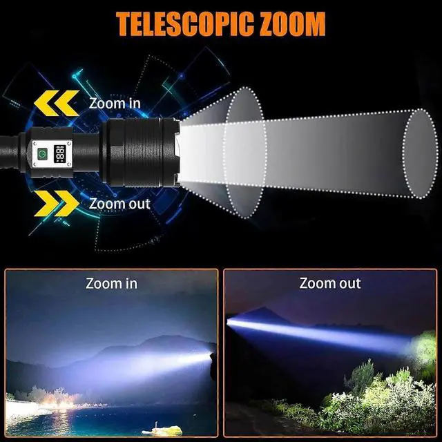Alt view image 5 of 5 - Deuninker 200,000 Lumens Rechargeable LED Flashlight, Zoomable & Waterproof Tactical Light (Black)