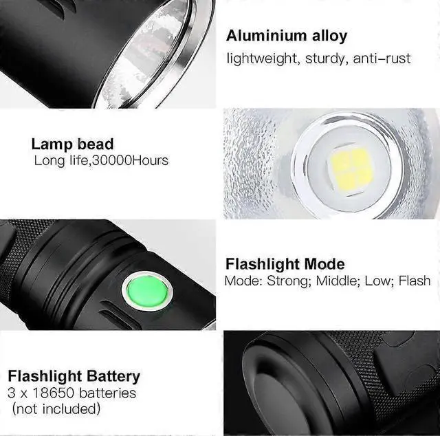 Alt view image 4 of 5 - Deuninker Ultra Light Waterproof LED Flashlight, 3 Modes & Lanyard, Rechargeable Mini Torch (Black)