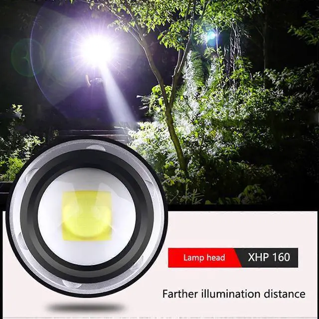 Alt view image 3 of 5 - Deuninker Camping Flashlight XHP160 - Ultra Bright 5 Modes, IPX4 Waterproof & Zoom, Black