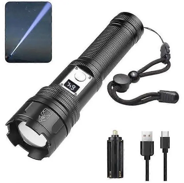 Main image of Ecocleanpath 1500 Lumens USB-C Rechargeable Flashlight with Digital Display, Zoomable & Waterproof, Black