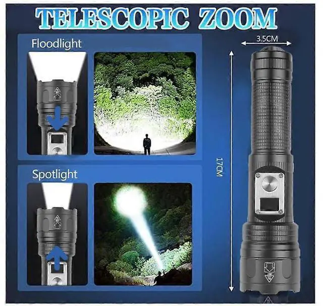 Alt view image 3 of 5 - Deuninker 6-Mode Tactical LED Flashlight with USB Charging & Zoom, Powerful Emergency Torch for Camping & Hiking (Black)
