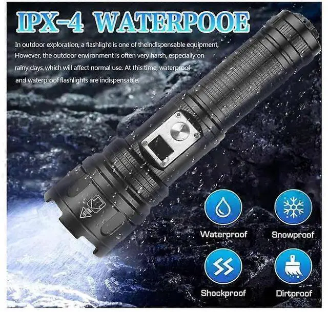 Alt view image 4 of 5 - Deuninker 6-Mode Tactical LED Flashlight with USB Charging & Zoom, Powerful Emergency Torch for Camping & Hiking (Black)