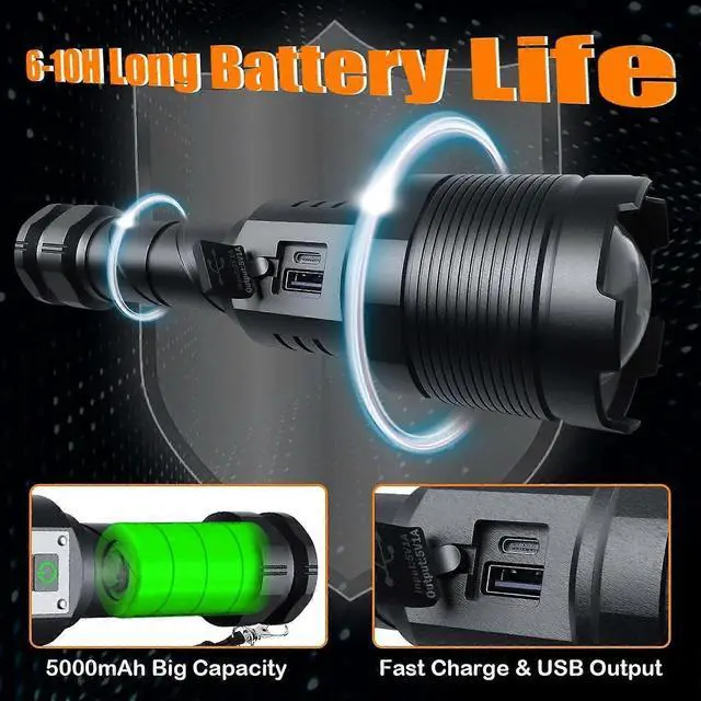 Alt view image 4 of 5 - Deuninker 200,000 Lumens Rechargeable LED Flashlight, Zoomable & Waterproof Tactical Light (Black)