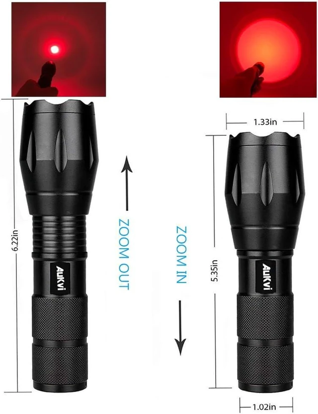 Alt view image 9 of 14 - 2 Pcs Powerful Red LED Flashlight - Long Range Red Hunting Light Torch, Zoombale, Waterproof, Best for Astronomy, Aviation, Night Observation