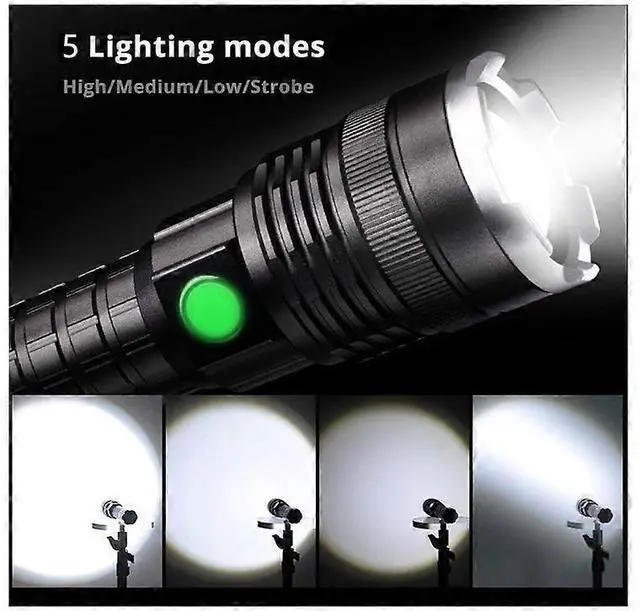 Alt view image 2 of 5 - Deuninker 30000 Lumens Rechargeable LED Flashlight, 5 Modes Zoomable Waterproof Tactical Torch for Camping & Emergency (Black)