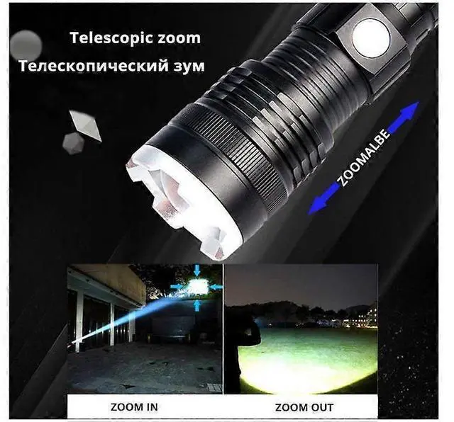 Alt view image 4 of 5 - Deuninker 30000 Lumens Rechargeable LED Flashlight, 5 Modes Zoomable Waterproof Tactical Torch for Camping & Emergency (Black)