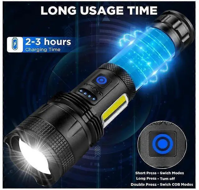 Alt view image 4 of 5 - Deuninker 1000 Lumen Rechargeable LED Flashlight, 7 Modes USB Fast Charging, Waterproof Aluminum Flashlight (Black)