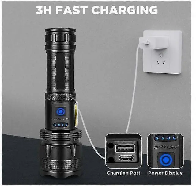 Alt view image 5 of 5 - Deuninker 1000 Lumen Rechargeable LED Flashlight, 7 Modes USB Fast Charging, Waterproof Aluminum Flashlight (Black)