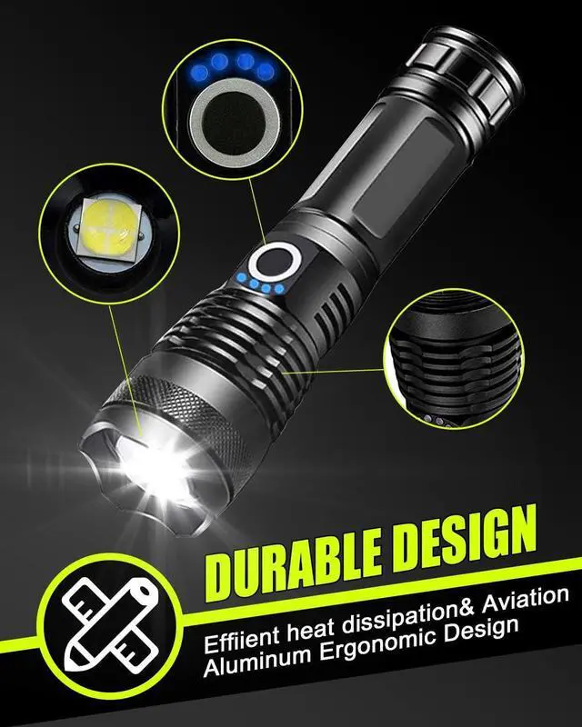 Alt view image 11 of 14 - LED Flashlights High Powered 10000 Lumens Super Bright Tactical Flashlight Rechargeable Flash Light 5 Modes Zoomable Waterproof Flash Lights for Emergency Outdoor Home Camping Hiking
