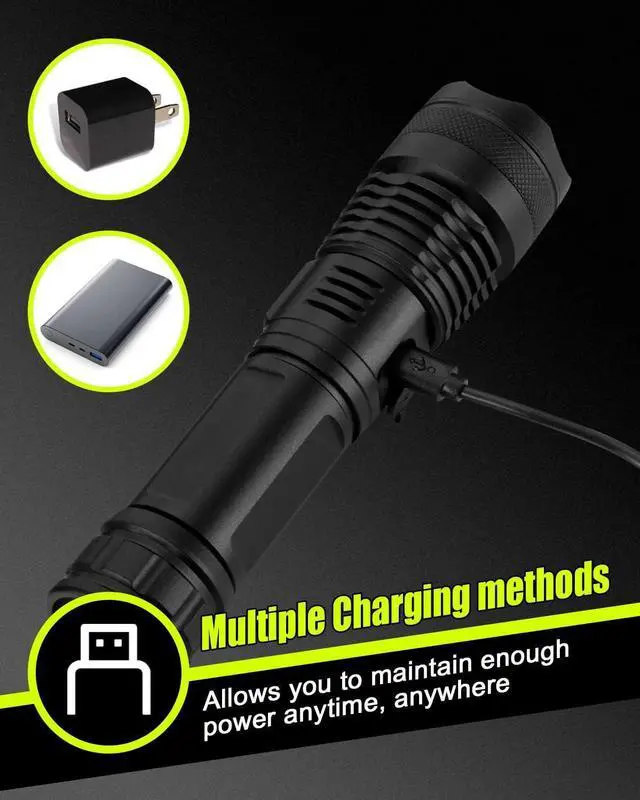 Alt view image 14 of 14 - LED Flashlights High Powered 10000 Lumens Super Bright Tactical Flashlight Rechargeable Flash Light 5 Modes Zoomable Waterproof Flash Lights for Emergency Outdoor Home Camping Hiking