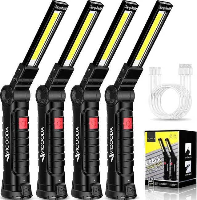 Alt view image 8 of 14 - LED Rechargeable Work Light with Magnetic Base Hanging Hook, 360° Rotate 5 Modes, Mechanic Flashlight for Car Repair, Grill, Outdoor, Emergency, Tight Spaces - Tool Gifts for Men (4 Pack)
