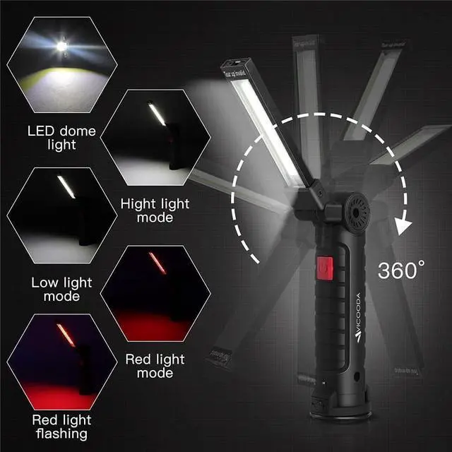 Alt view image 10 of 14 - LED Rechargeable Work Light with Magnetic Base Hanging Hook, 360° Rotate 5 Modes, Mechanic Flashlight for Car Repair, Grill, Outdoor, Emergency, Tight Spaces - Tool Gifts for Men (4 Pack)