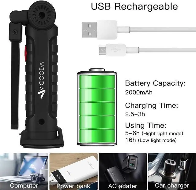 Alt view image 12 of 14 - LED Rechargeable Work Light with Magnetic Base Hanging Hook, 360° Rotate 5 Modes, Mechanic Flashlight for Car Repair, Grill, Outdoor, Emergency, Tight Spaces - Tool Gifts for Men (4 Pack)