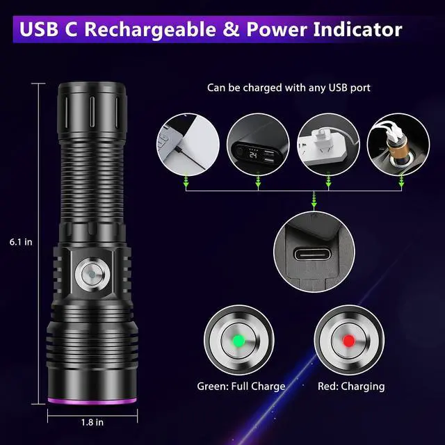 Alt view image 12 of 14 - WINDFIRE UV Flashlight Rechargeable, 365nm Blacklight Flashlights Powerful, Black Light for Pet Urine Detection, Scorpions, Resin Curing, Rocks, Blood Tracking, Uranium Glass