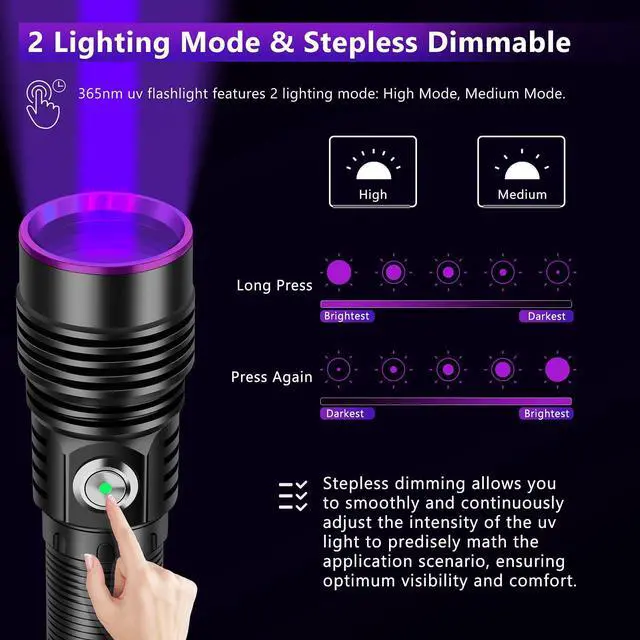Alt view image 13 of 14 - WINDFIRE UV Flashlight Rechargeable, 365nm Blacklight Flashlights Powerful, Black Light for Pet Urine Detection, Scorpions, Resin Curing, Rocks, Blood Tracking, Uranium Glass