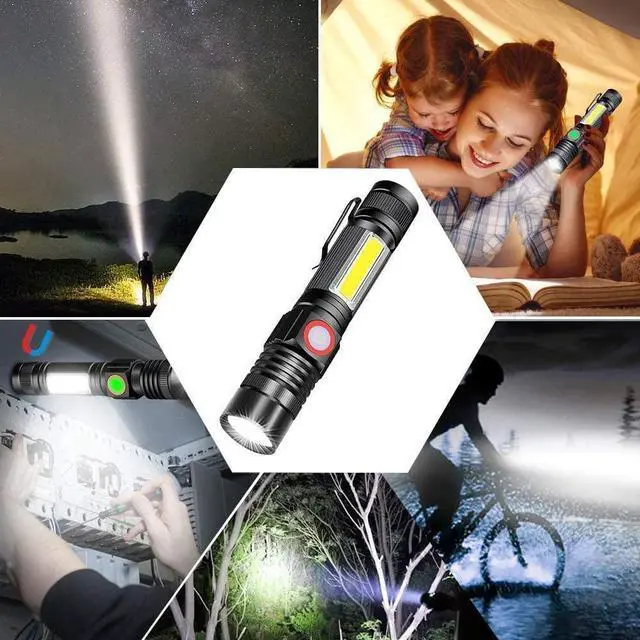 Alt view image 14 of 14 - Flashlight USB Rechargeable, Magnetic LED Flashlight, Super Bright LED Tactical Flashlight with Cob Sidelight, Waterproof, Zoomable Best Small LED Flashlight for Camping, Emergency Flashlights