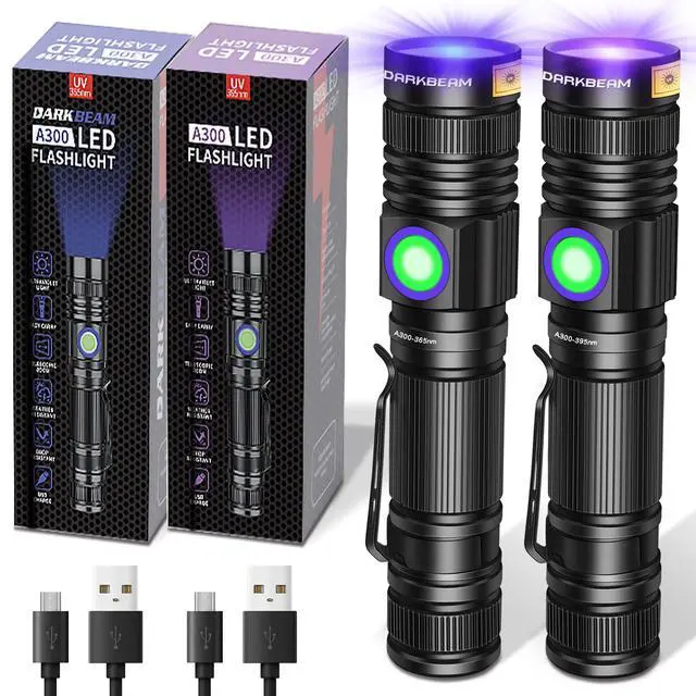 Alt view image 8 of 14 - DARKBEAM UV Flashlight 365nm & 395nm Blacklight Rechargeable USB, Woods Lamp Ultraviolet Black Light LED Portable - Detector for Pet Cat Urine, Stains, Resin Curing, Uranium Glass, 2 Pack