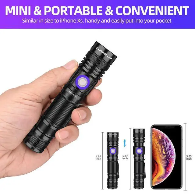 Alt view image 13 of 14 - DARKBEAM UV Flashlight 365nm & 395nm Blacklight Rechargeable USB, Woods Lamp Ultraviolet Black Light LED Portable - Detector for Pet Cat Urine, Stains, Resin Curing, Uranium Glass, 2 Pack