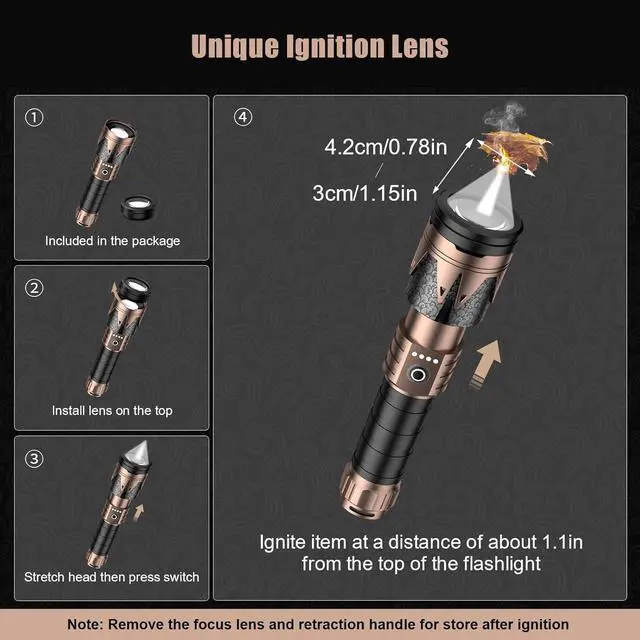 Alt view image 9 of 14 - SKYFIRE LED Flashlights High Lumens with Ignition Lens,5000 Super Bright Tactical Flashlights,Zoomable,Six Modes,Waterproof Flash Light for Camping Essentials,Outdoor,Home Emergency-Upgraded