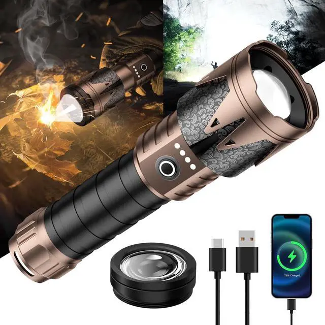 Alt view image 8 of 14 - SKYFIRE LED Flashlights High Lumens with Ignition Lens,5000 Super Bright Tactical Flashlights,Zoomable,Six Modes,Waterproof Flash Light for Camping Essentials,Outdoor,Home Emergency-Upgraded