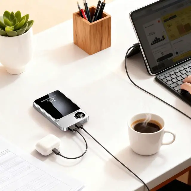 Alt view image 7 of 7 - Wireless Charger Pad 20000mAh, Magnetic Fast Charging Hub for Phone Earbuds Smart Watch, Portable Power Bank Charger for Desk Home Office Travel Device