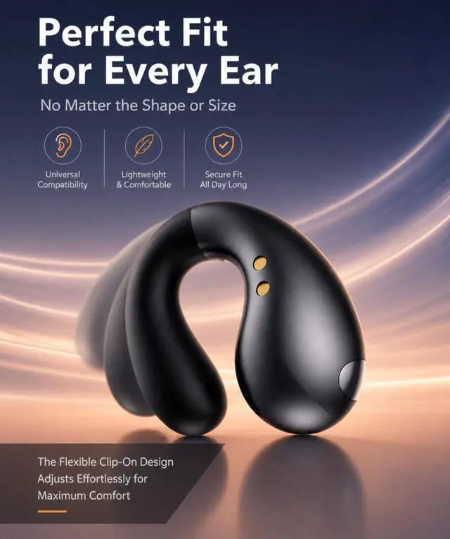 Alt view image 3 of 7 - Boytond Ultra Open Ear Earbuds - Comfort Clip On Earbuds, Wireless Bone Headphones Design for Long Listening, Fast Charging for Running, Sports, and Travel, Carbon Black