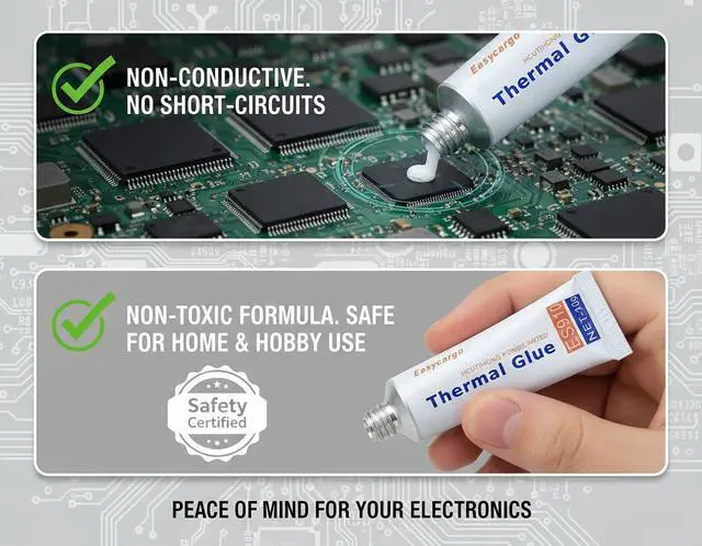 Alt view image 6 of 6 - Easycargo 10g Thermal Glue, Silicone Thermal Conductive Adhesive for GPU VRM VRAM LED Heatsink IC Chips, Non-Conductive Permanent Bonding for MOSFET Transistors 3D Printer PCB TEC1-12706 Peltier RTV