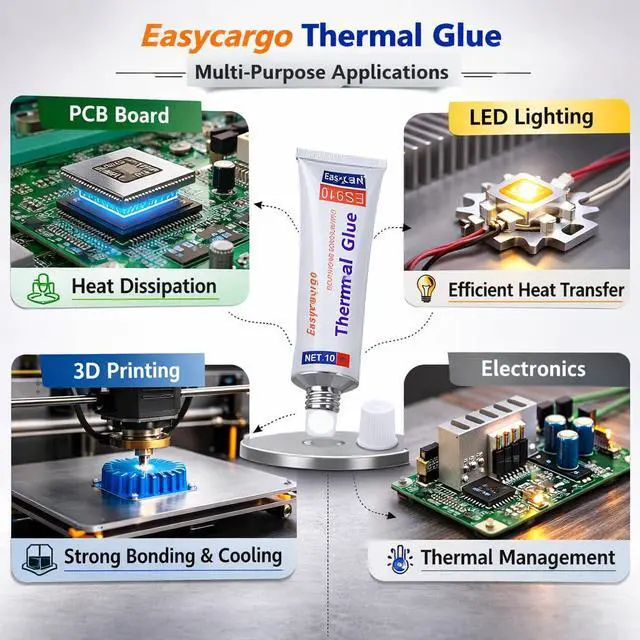 Alt view image 5 of 6 - Easycargo 10g Thermal Glue, Silicone Thermal Conductive Adhesive for GPU VRM VRAM LED Heatsink IC Chips, Non-Conductive Permanent Bonding for MOSFET Transistors 3D Printer PCB TEC1-12706 Peltier RTV