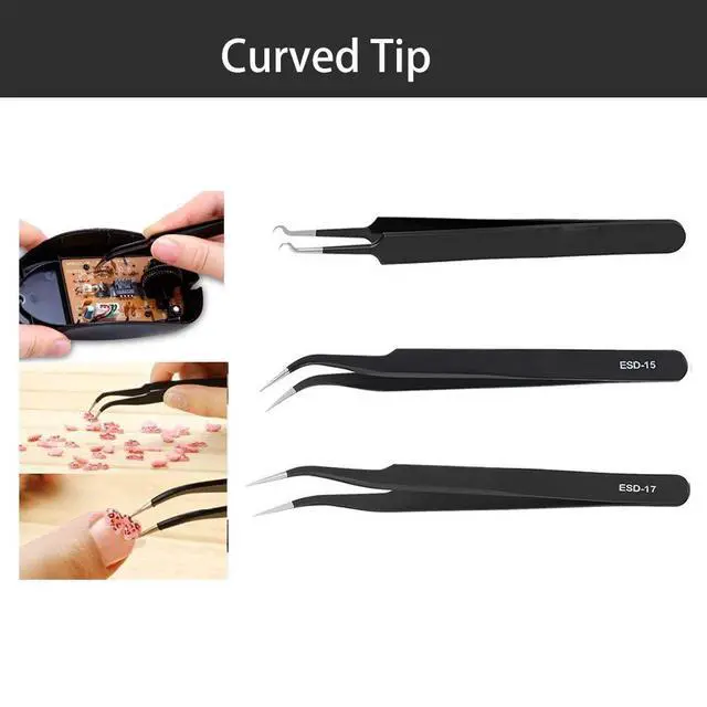 Alt view image 4 of 7 - BOENFU Precision Tweezers Set 12 PCS Electronic Tweezers ESD 11, 12, 13, 15, 17 Pointed Tip Tweezers Kit for Electronics,Soldering, Craft, Jewelry, Ingrown, Eyelash