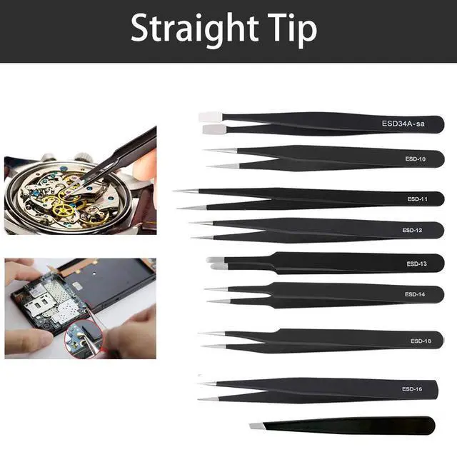 Alt view image 3 of 7 - BOENFU Precision Tweezers Set 12 PCS Electronic Tweezers ESD 11, 12, 13, 15, 17 Pointed Tip Tweezers Kit for Electronics,Soldering, Craft, Jewelry, Ingrown, Eyelash