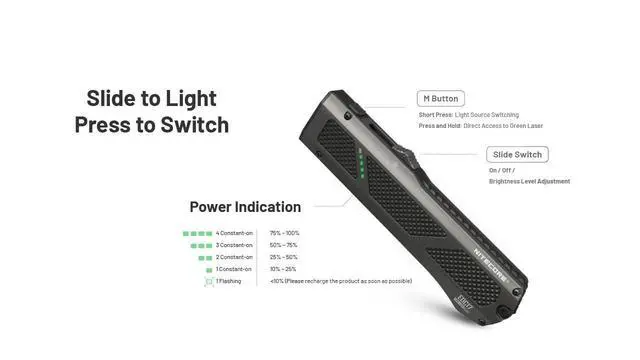 Alt view image 4 of 6 - Nitecore EDC17 1500 Lumen Rechargeable EDC Flat Flashlight with White LED, UV, and Green Laser