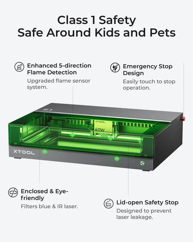 Alt view image 7 of 7 - xTool S1 40W Laser Cutter and Laser Engraver for Tumblers, 23.93" x 15.16" Bed Size, 600mm/s Speed, Laser Engraving Machine, Laser Engraver for Wood and Metal, Acrylic, Big Project - Rotary Bundle