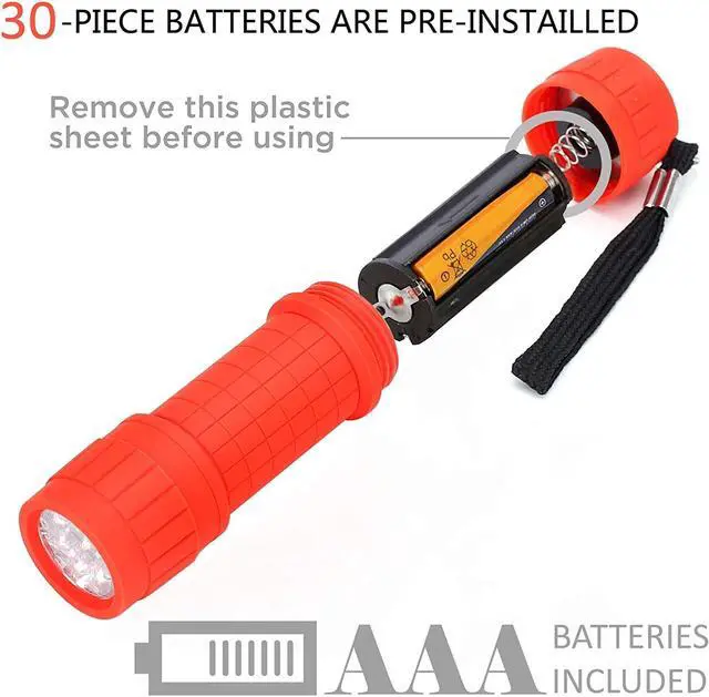 Alt view image 4 of 7 - FASTPRO 10-Pack 9-LED Mini Flashlight Set 30-Pieces AAA Batteries are Included and Pre-Installed Perfect For Class Teaching Camping Wedding Favor