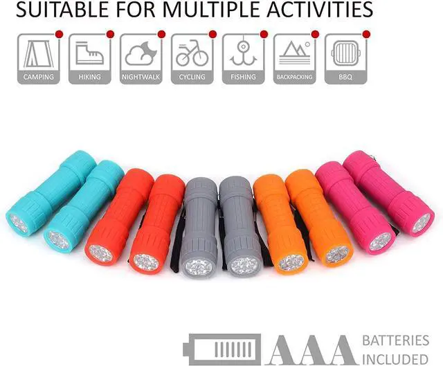Alt view image 6 of 7 - FASTPRO 10-Pack 9-LED Mini Flashlight Set 30-Pieces AAA Batteries are Included and Pre-Installed Perfect For Class Teaching Camping Wedding Favor