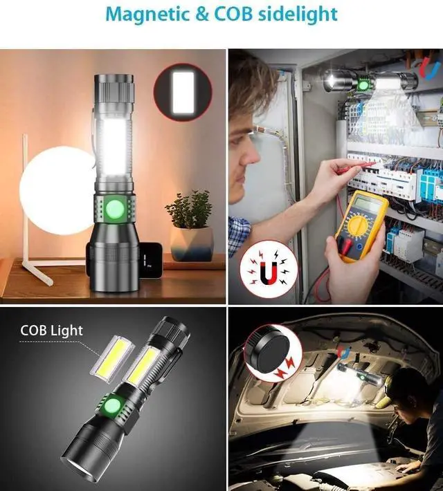 Alt view image 9 of 12 - Black Light Flashlight 3 in 1 UV Blacklight Rechargeable Flashlights Super Bright Pocket-Sized T6 LED Torch with Clip Water Resistant 7 Modes for Pet Clothing Detection/Emergency/Camping 2pack