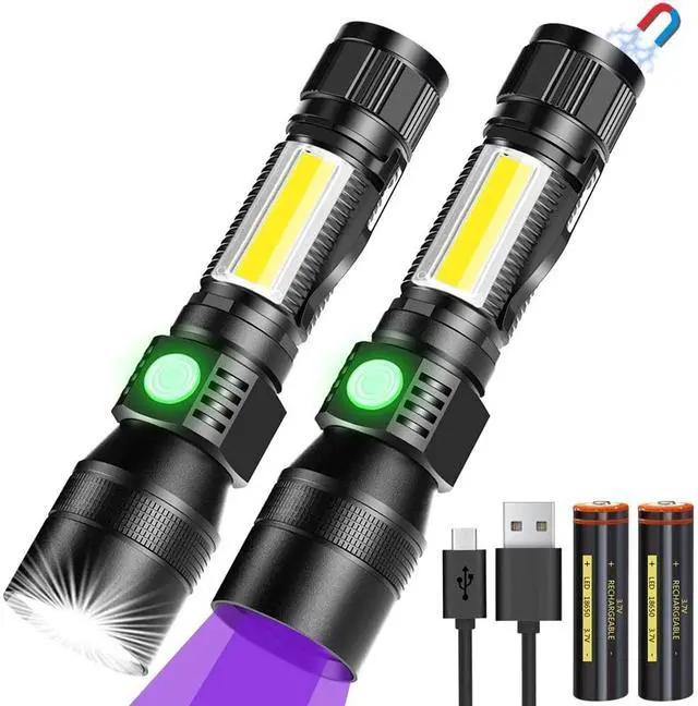 Alt view image 7 of 12 - Black Light Flashlight 3 in 1 UV Blacklight Rechargeable Flashlights Super Bright Pocket-Sized T6 LED Torch with Clip Water Resistant 7 Modes for Pet Clothing Detection/Emergency/Camping 2pack