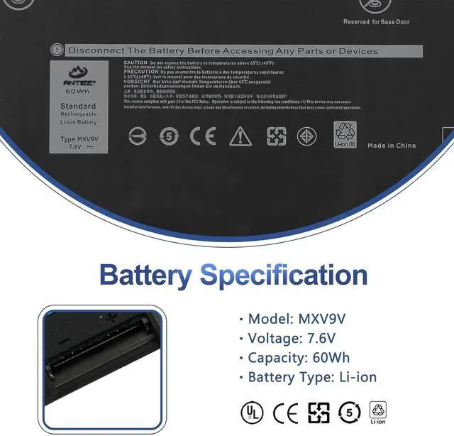 Alt view image 9 of 14 - MXV9V 60Wh Laptop Battery for Dell Latitude 5300 5310 7300 7400 E5300 E5310 E7300 E7400 Latitude 5300 5310 2-in-1, inspiron 7300 7306 2-in-1 Black, P96G P96G001 P97G P99G P100G Series 5VC2M 0829MX