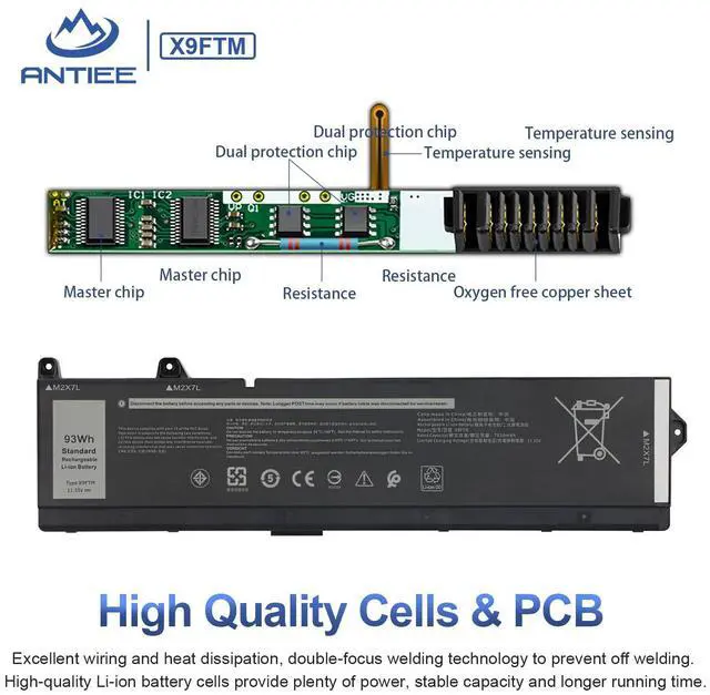 Alt view image 9 of 10 - 93Wh X9FTM Laptop Battery for Dell Precision 7670 7680 7770 7780 Mobile Workstation Series P114F P114F001 P114F002 P115F P115F001 P115F002 5JMD8 965V4 05JMD8 0965V4 0X9FTM 11.55V 6-Cell Battery