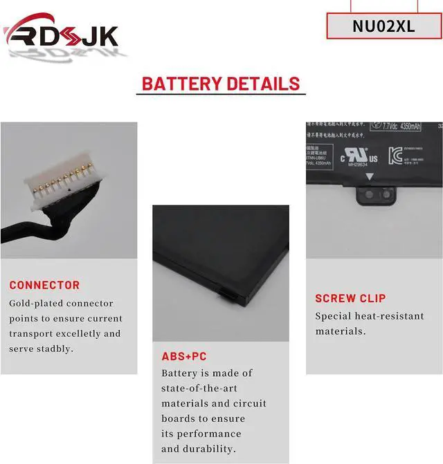 Alt view image 12 of 14 - NU02XL Laptop Battery for HP Pavillion X360 M1 M1-U M1-U001DX 11-U007TU 11-U012TU 11-U018CA 11-U020CA 11-U037TU 11-U067TU U0000 NU02035XL HSTNN-UB6U HSTNN-UB6V 843535-541 844200-850 TPN-W117 7.7V 35Wh