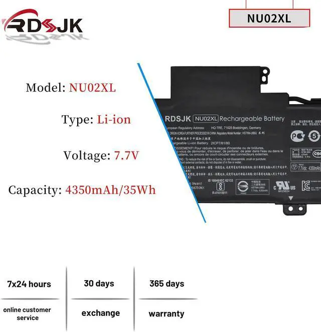 Alt view image 9 of 14 - NU02XL Laptop Battery for HP Pavillion X360 M1 M1-U M1-U001DX 11-U007TU 11-U012TU 11-U018CA 11-U020CA 11-U037TU 11-U067TU U0000 NU02035XL HSTNN-UB6U HSTNN-UB6V 843535-541 844200-850 TPN-W117 7.7V 35Wh