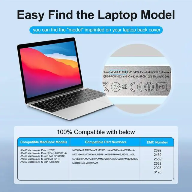 Alt view image 12 of 12 - A1466 Laptop Replacement Battery for MacBook Air 13 inch A1466 (Mid 2012,Mid 2013,Early 2014, Early 2015,2017) A1369(Late 2010,Mid 2011 Version) High Performance 7200mAh fits A1496 A1405 A1377