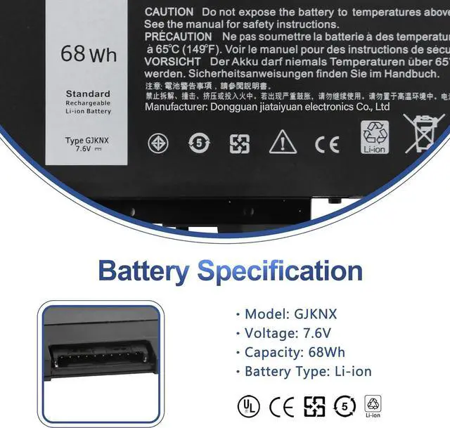 Alt view image 9 of 14 - ANTIEE 68Wh GJKNX Laptop Battery Replacement for Dell Latitude 5480 5580 5280 5288 5290 5488 5490 5491 5495 5590 5591 E5480 E5580 E5590 E5490 Precision 15 3520 3530 GD1JP DY9NT 0DY9NT 5YHR4 451-BBZG