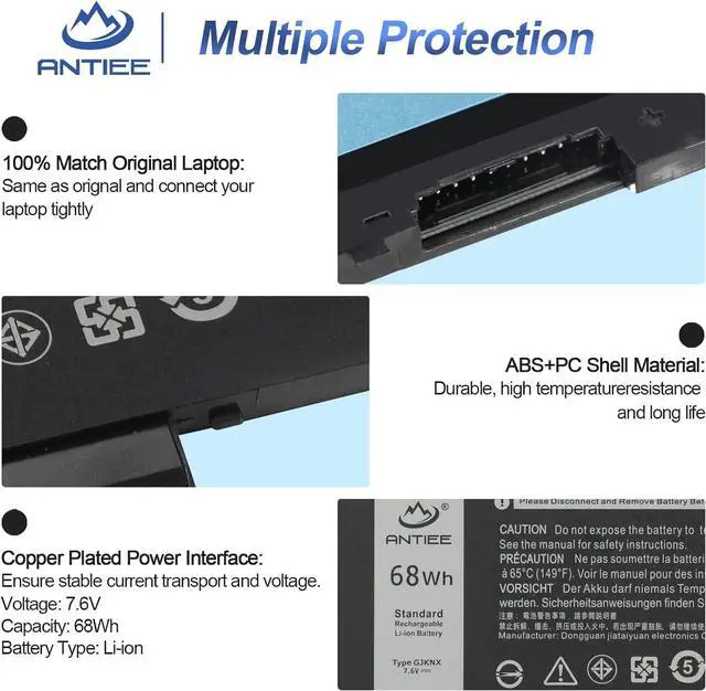 Alt view image 10 of 14 - ANTIEE 68Wh GJKNX Laptop Battery Replacement for Dell Latitude 5480 5580 5280 5288 5290 5488 5490 5491 5495 5590 5591 E5480 E5580 E5590 E5490 Precision 15 3520 3530 GD1JP DY9NT 0DY9NT 5YHR4 451-BBZG